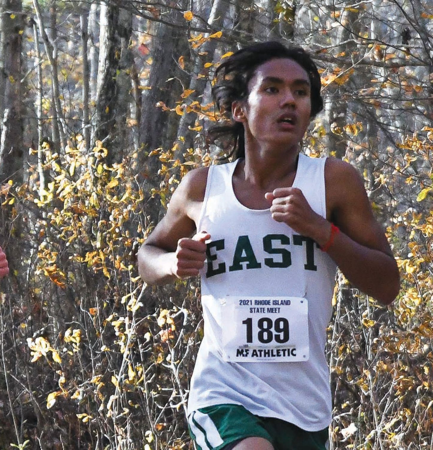 ON THE COURSE: Cranston East’s Deem Quinn at the state meet last week.